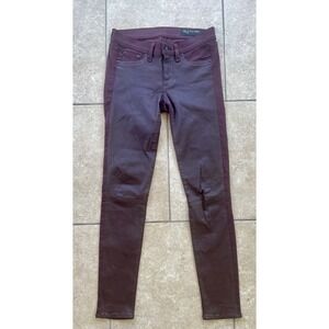 Rag & Bone Skinny Jeans 26 Burgundy Coated Waxed Denim Mid Rise Stretch Ankle